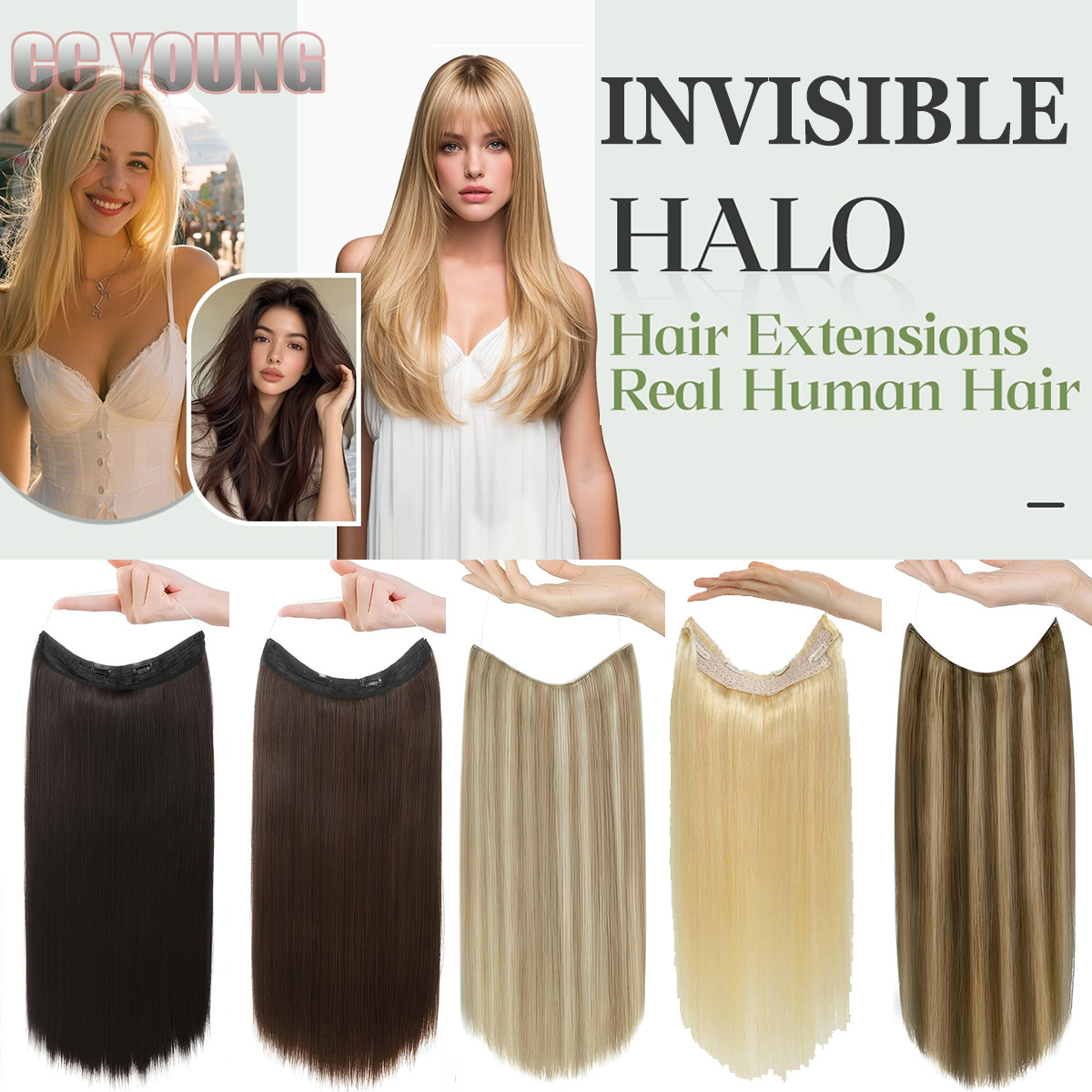 Seamless Clip In Hair Extensions Human Hair - Extensões de Cabelo Invisíveis Halo de