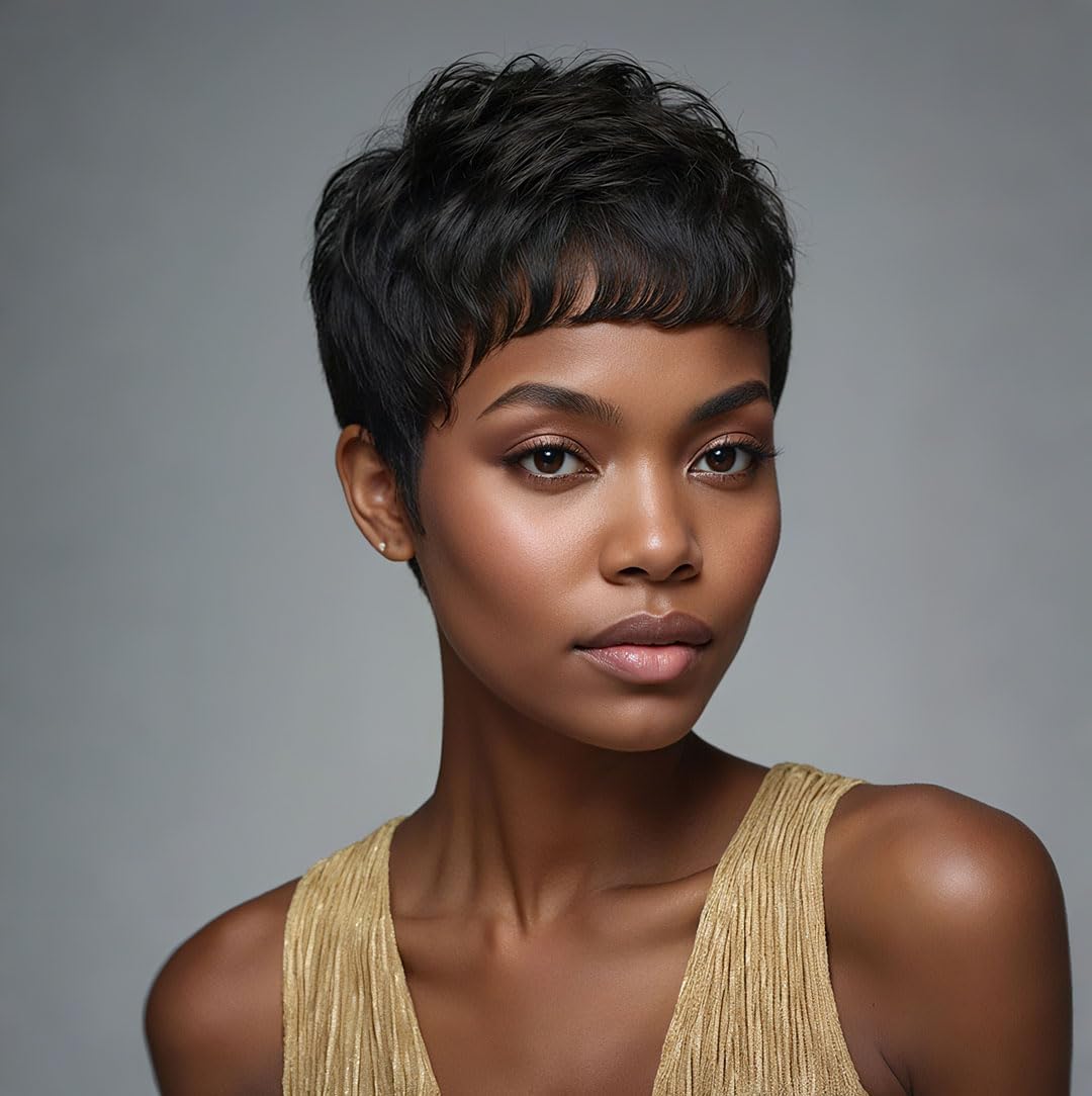 Short Pixie Cut Wig Human Hair Cheap - Perucas de cabelo humano liso, estilo