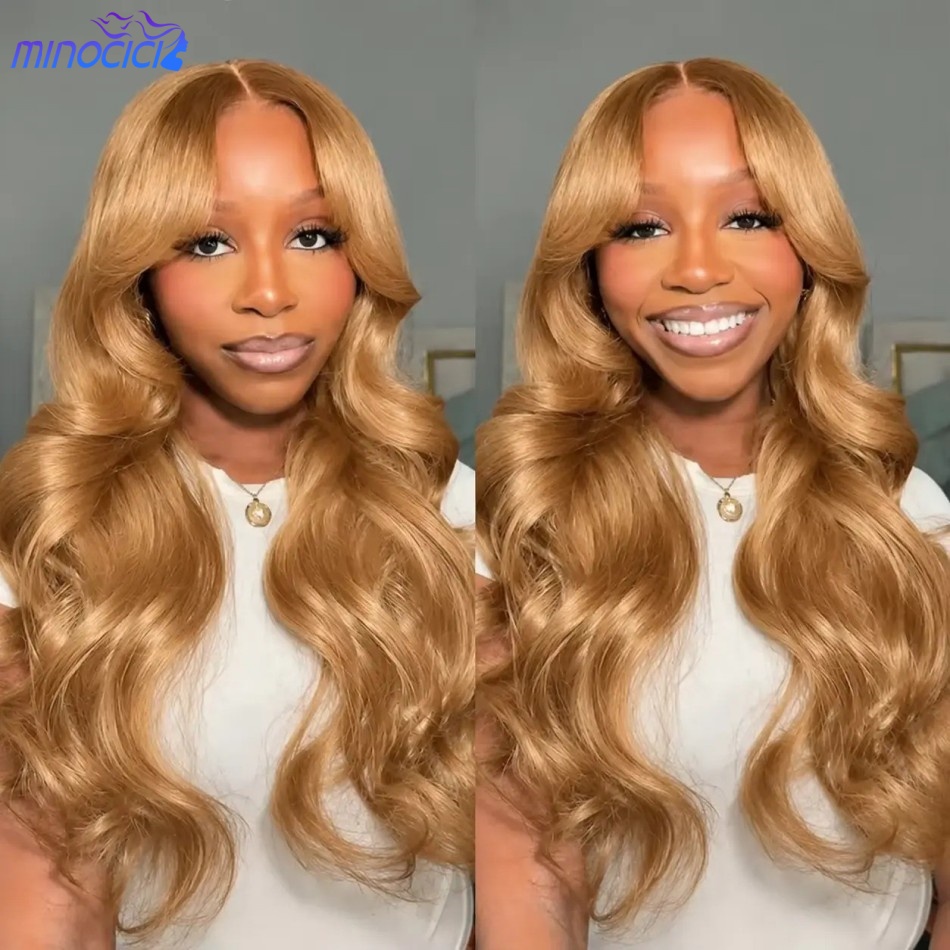 Hd Lace Frontal Wig Human Hair Pre Plucked - Peruca loira mel, ondulada, com frente