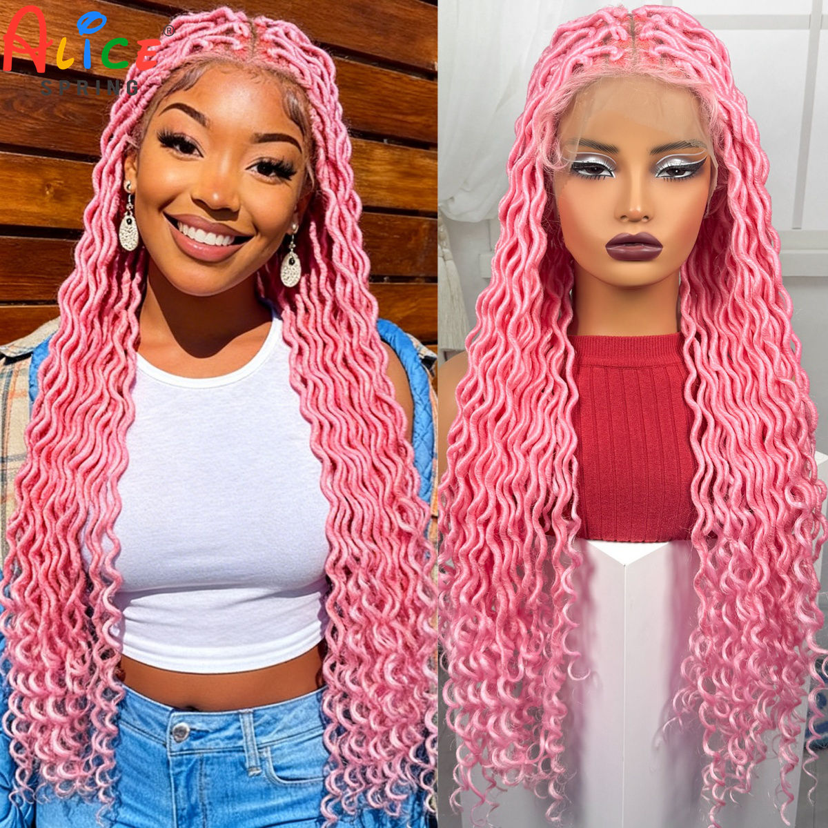 Synthetic Braided Wigs For Black Women - Perucas Trançadas Sintéticas Rosa com Renda