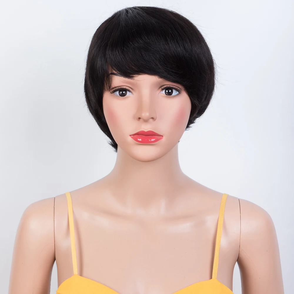 Peruca Curta Lisa Estilo Bob P - Short Pixie Cut Wig Human Hair Cheap avaliação e preço
