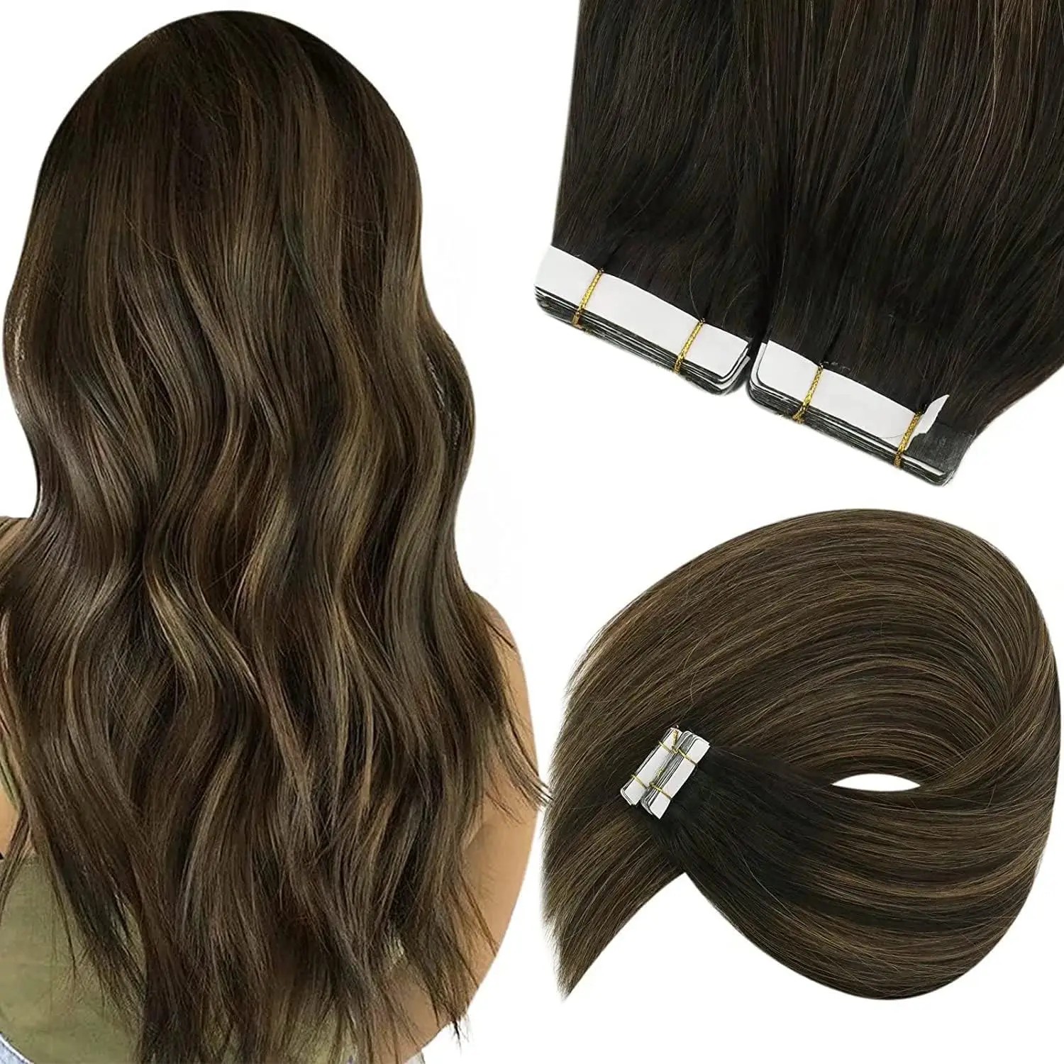 VeSunny-extensões longas natur - Invisible Tape In Extensions Real Hair avaliação e preço
