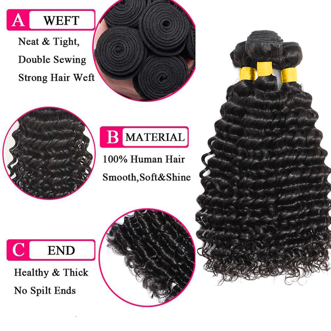 Cabelo Humano Virgem Brasileir - Deep Wave 3 Bundles With Closure avaliação e preço