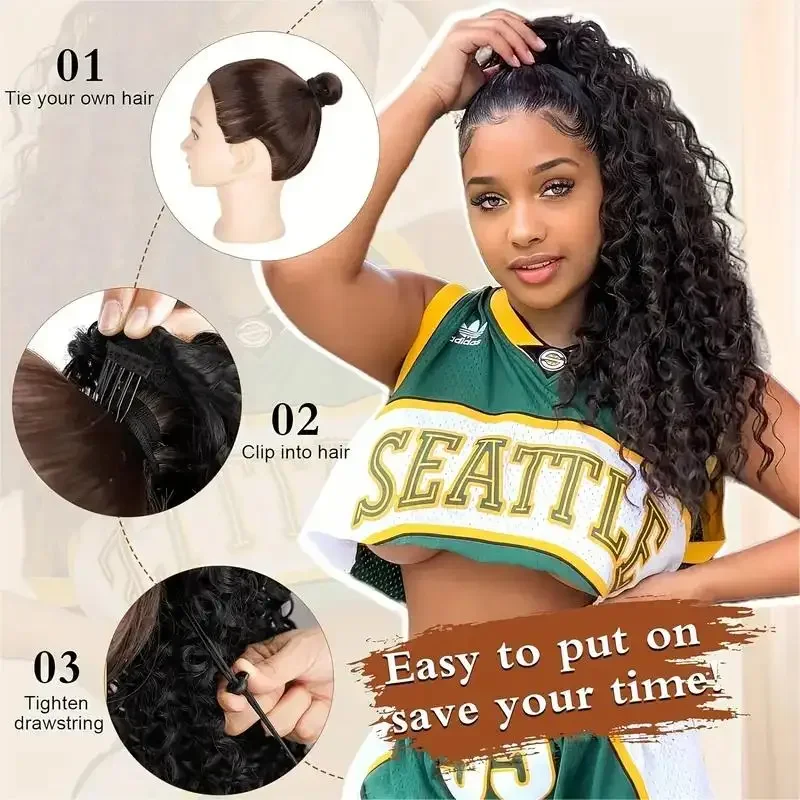 Rabo de Cavalo Afro Cacheado c - Drawstring Afro Curly Puff Ponytail avaliação e preço