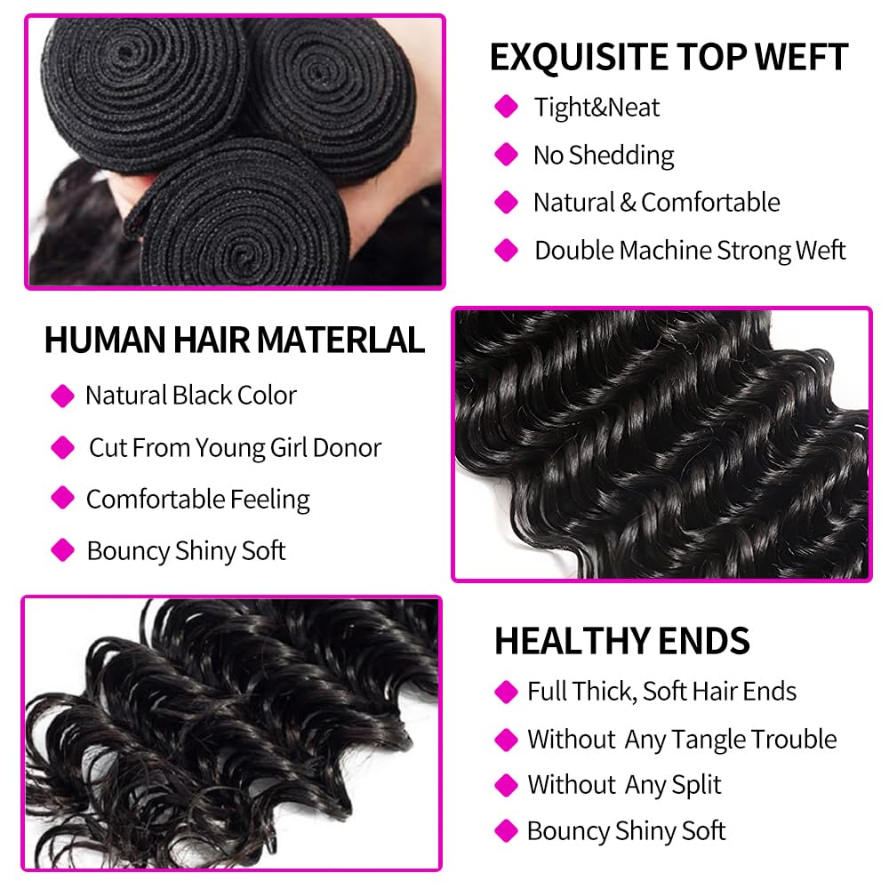 Pacote de Cabelo Humano Virgem - Deep Wave 3 Bundles With Closure avaliação e preço