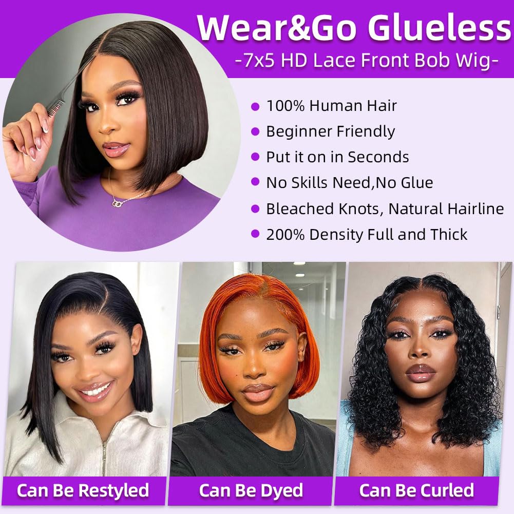 Perucas Bob 7x5 sem cola, cabe - Glueless Wear And Go Human Hair Wig avaliação e preço
