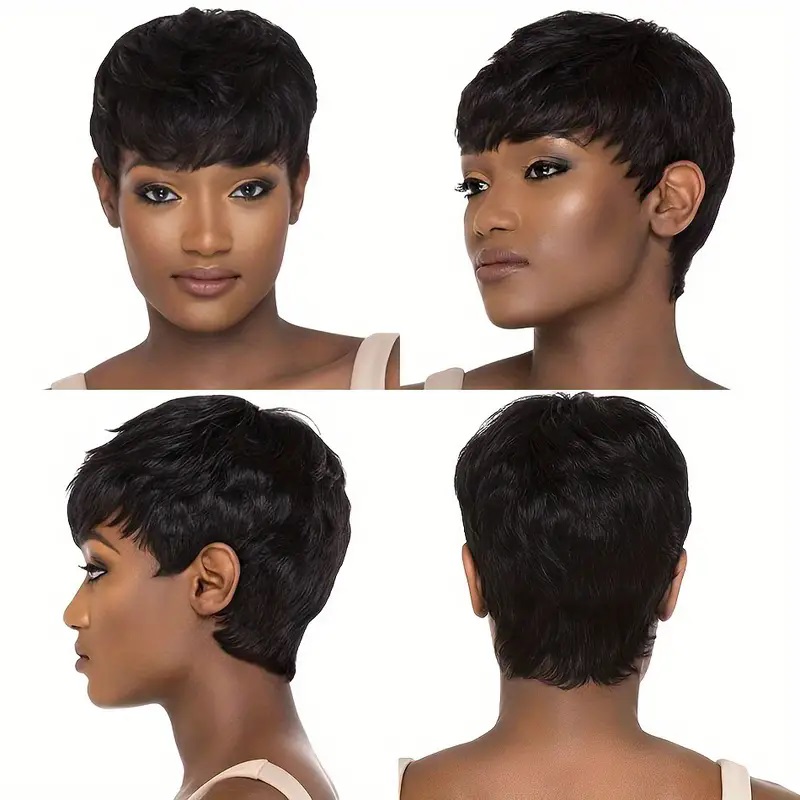Perucas de cabelo humano liso, - Short Pixie Cut Wig Human Hair Cheap avaliação e preço