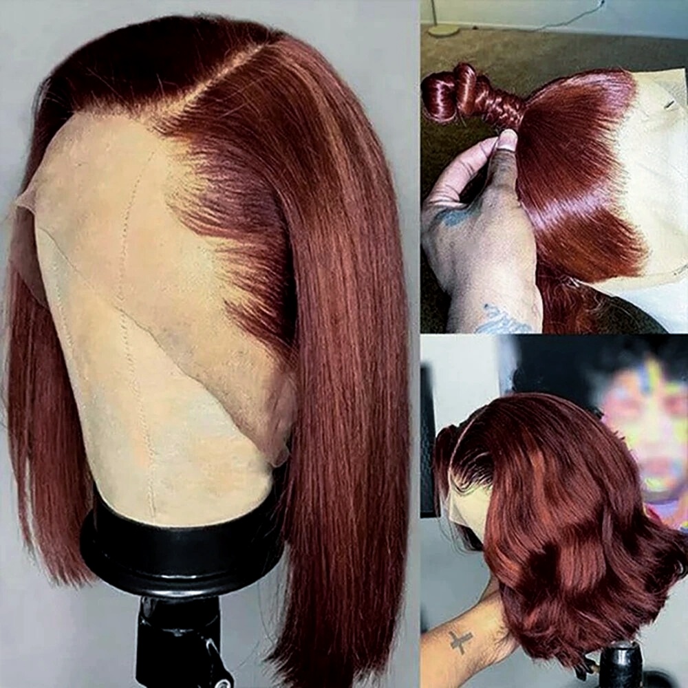 Peruca Curta Castanho Avermelh - Pre Parted 13X4 Lace Front Bob Wig avaliação e preço