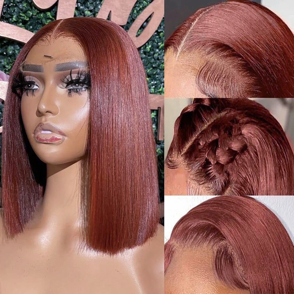 Peruca Curta Castanho Avermelh - Pre Parted 13X4 Lace Front Bob Wig avaliação e preço